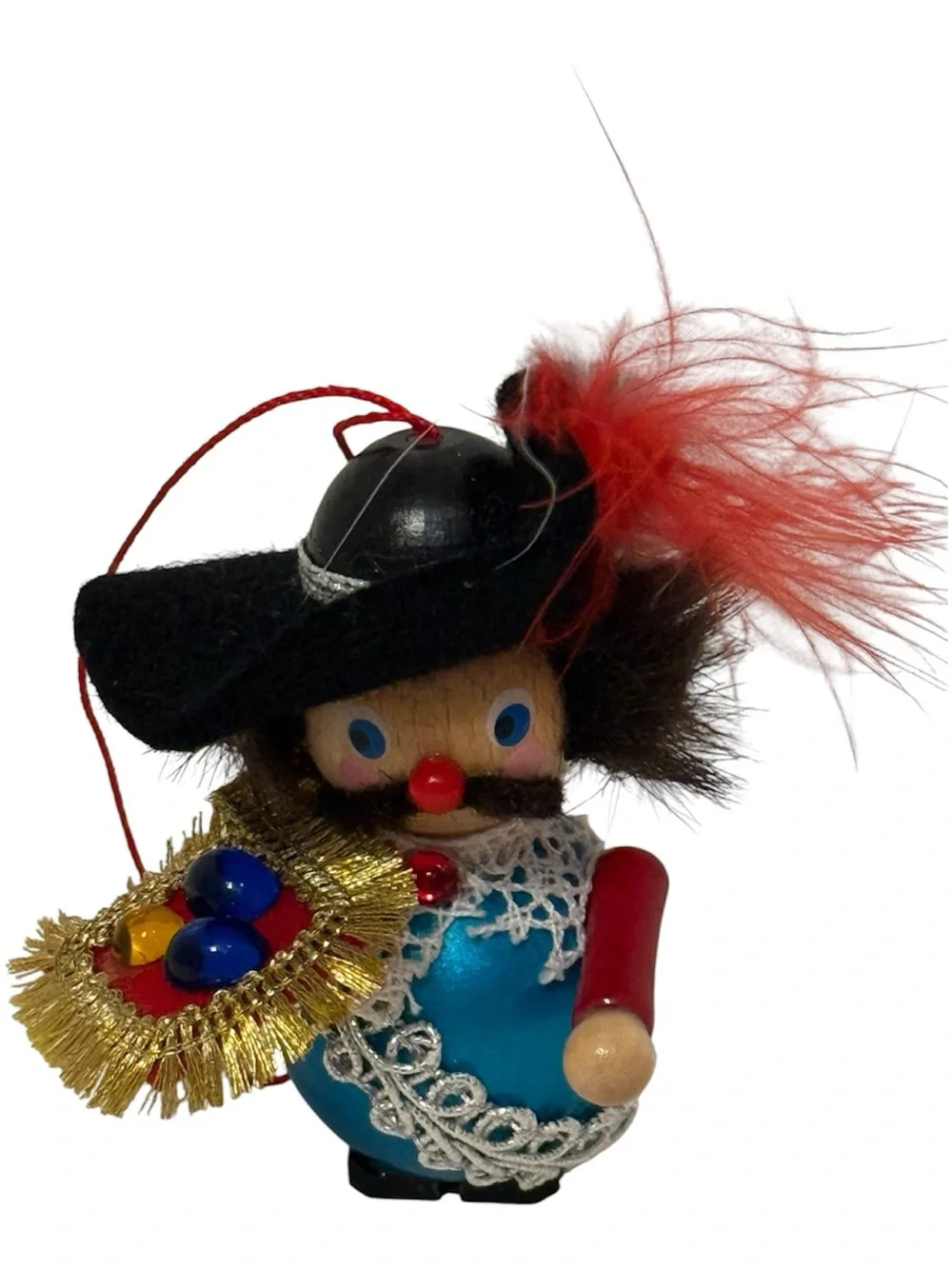 Steinbach Handcrafted Musketeer Porthos Blue Wooden Ornament Red Feather NEW